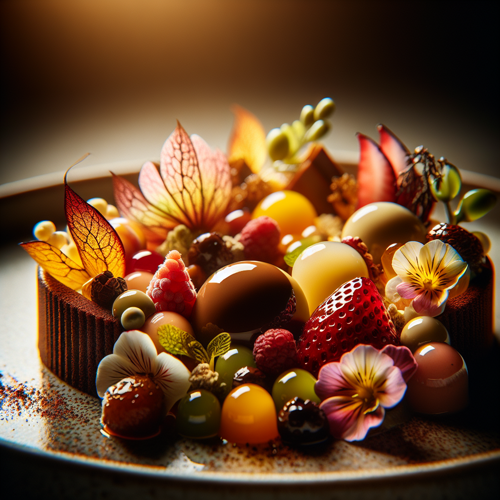 Artistic fusion dessert close-up