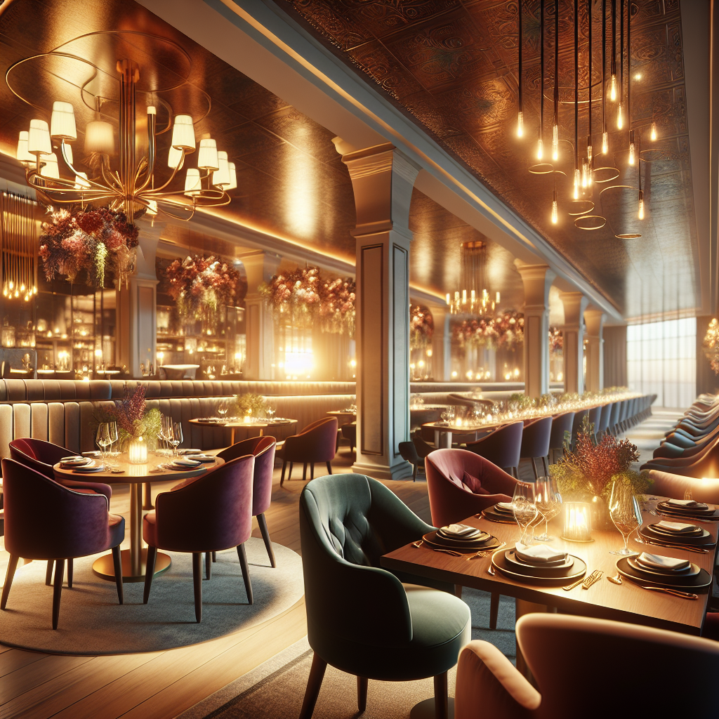 Restaurant ambience with warm lighting and elegant decor